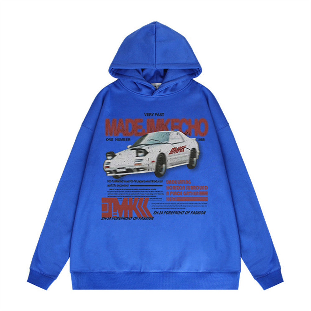 Classic American Car Letter Print Sweatshirt for Men