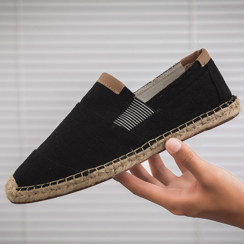 Handmade Straw & Canvas Shoes – Casual Breathable Men’s Footwear
