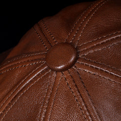 Pure Leather Dome Top Layer Cowhide Octagonal Hat For Men