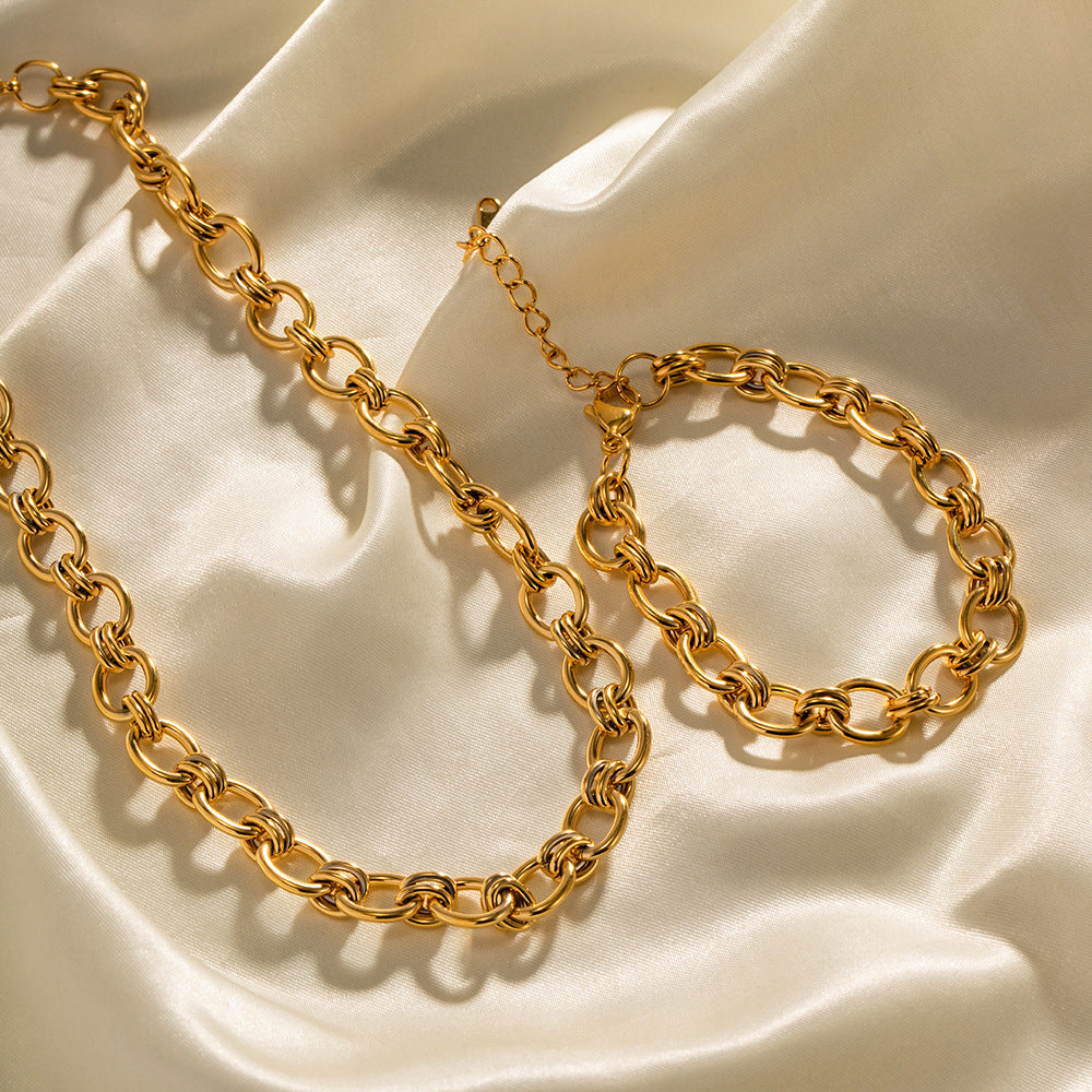 18K Gold Plated Chain Stainless Steel Bracelet Necklace