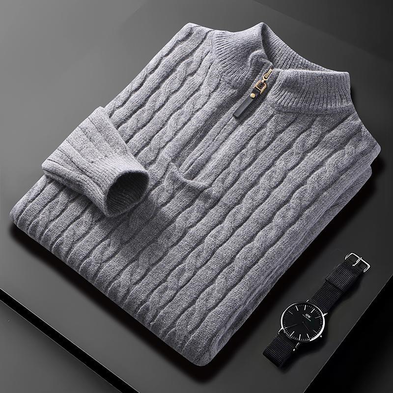 Men's Fall Winter Half Zip Sweater Diamond Lattice Sweater