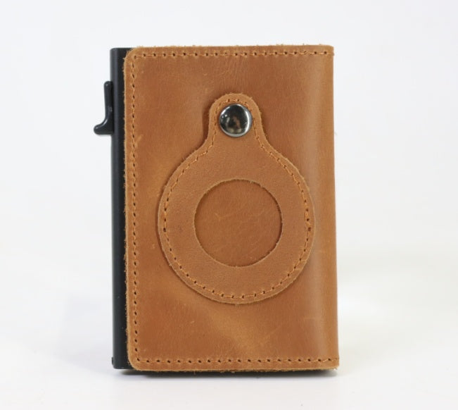 Airtag Anti-Theft Bullet Card Bag Multi-Functional RFID Card Holder Men's Leather Slim Wallets