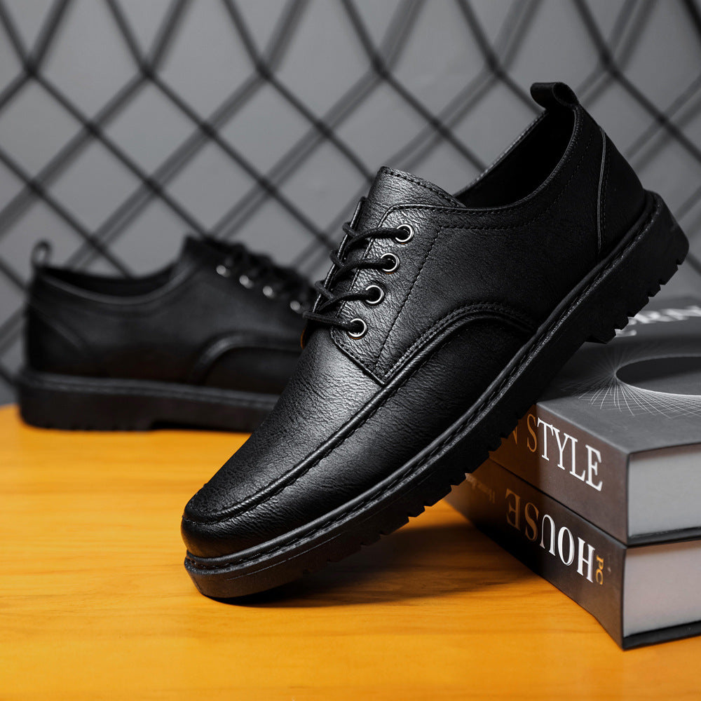 Men’s British Style Casual Leather Shoes – Lace-Up Design