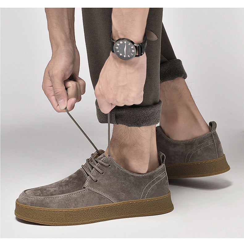 Men’s Casual Smart Flat Shoes – Spring Matte Leather Lace-Up Sneakers