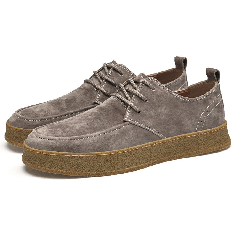 Men’s Casual Smart Flat Shoes – Spring Matte Leather Lace-Up Sneakers