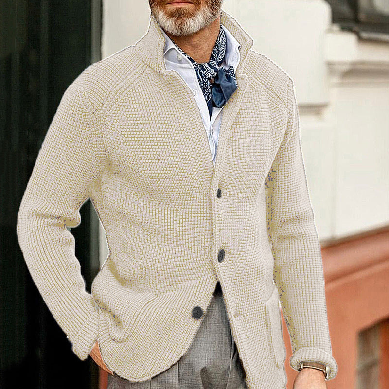 Men's Stand Up Collar Cardigan Knitted Sweater