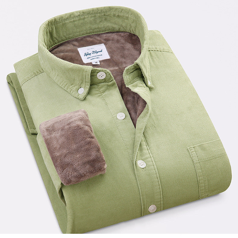 Pure Color Cotton Corduroy Warm Shirt Long Sleeve Men