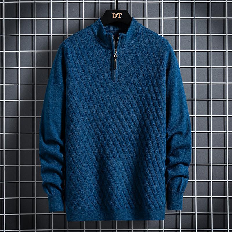 Men's Fall Winter Half Zip Sweater Diamond Lattice Sweater