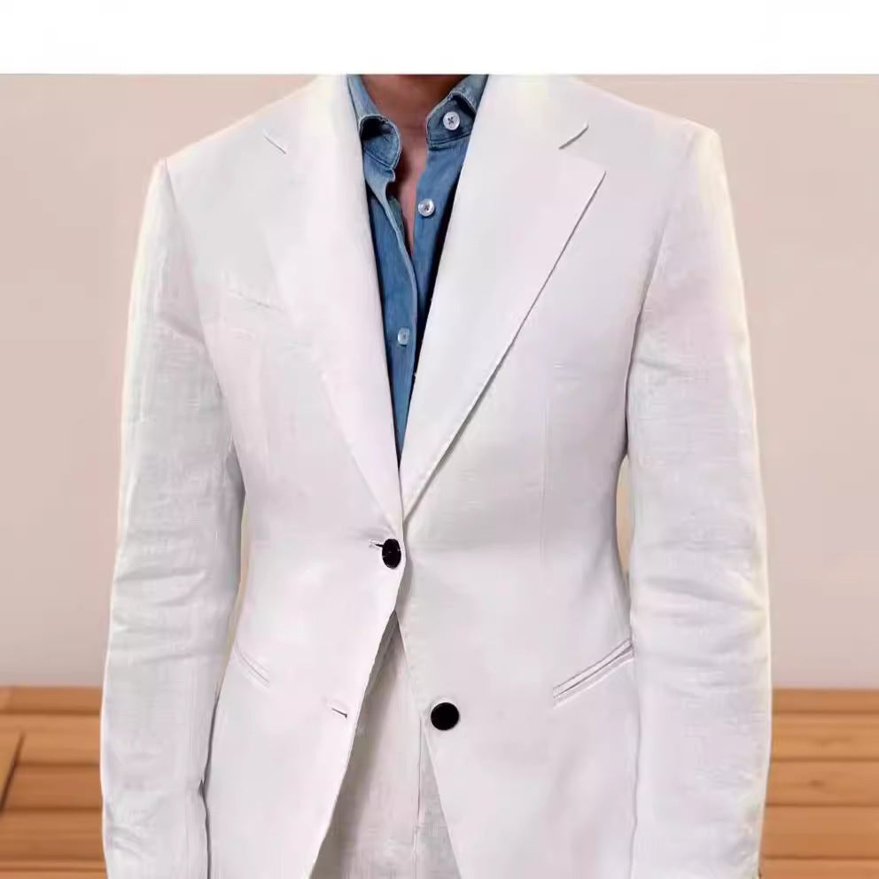 Spring Pure Linen Suit Men's Solid Color