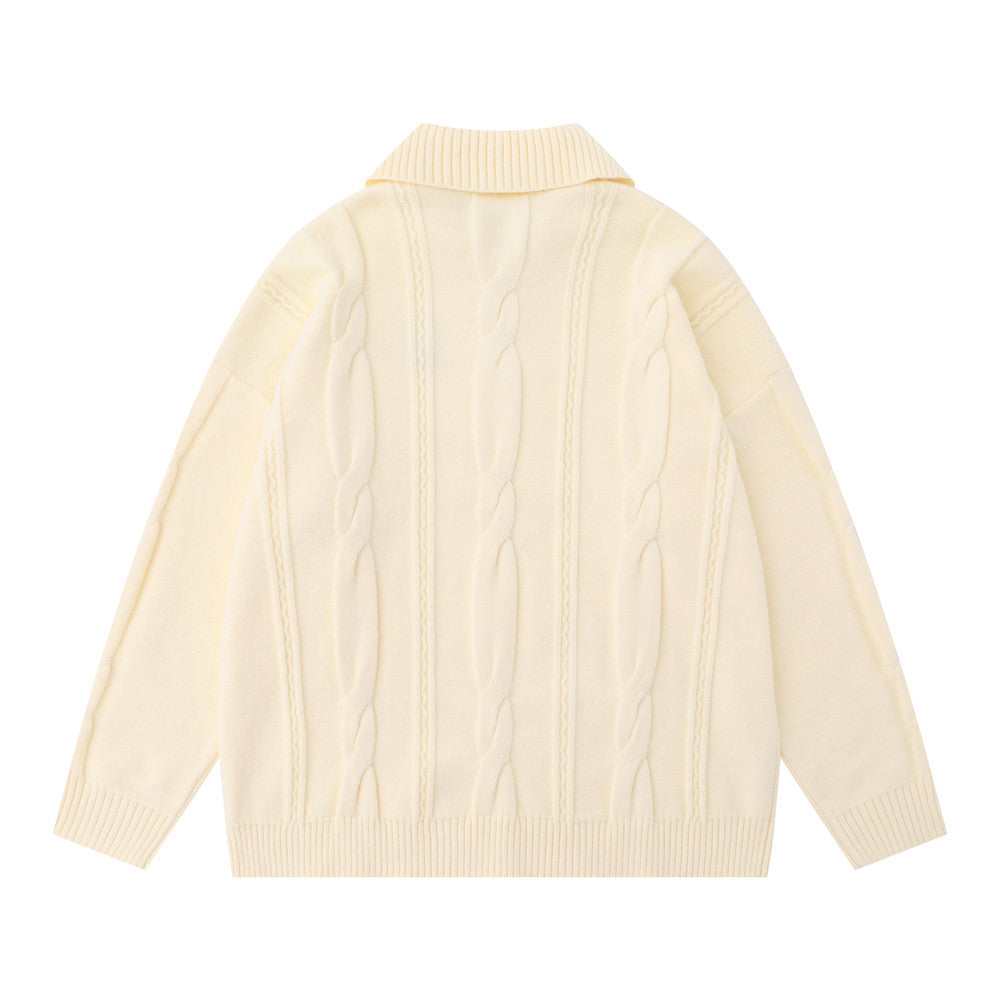Simple Embroidered Lapel Sweater For Men
