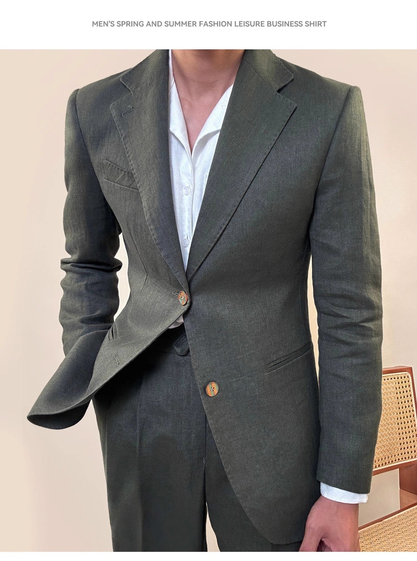 Spring Pure Linen Suit Men's Solid Color