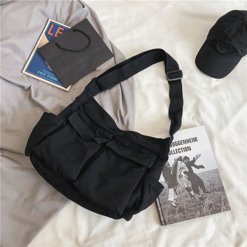 Men's Canvas Messenger Bag Large Capacity Multi Pocket Shoulder Bag