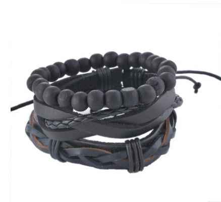 Leather Multilayer Bead Bracelet Punk Wrap Vintage Punk Bracelet For Men