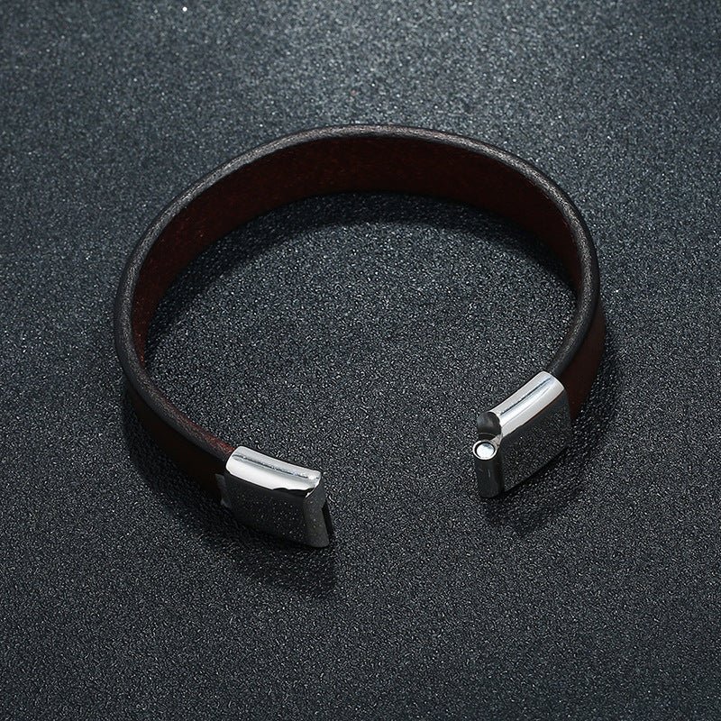 Casual Wear Fashion Cowhide Stainless Steel Leather Bracelet For Men