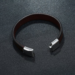 Casual Wear Fashion Cowhide Stainless Steel Leather Bracelet For Men