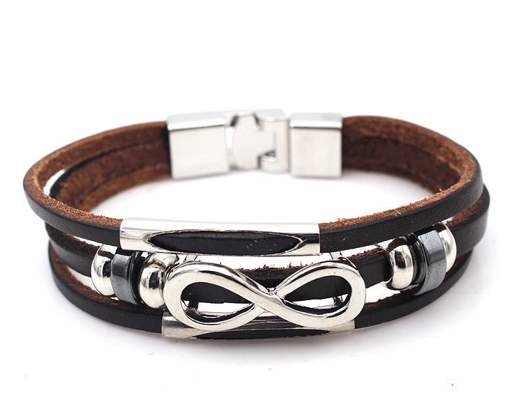 Retro Cowhide Casual Wear Leather Bracelet Figure 8 For Men