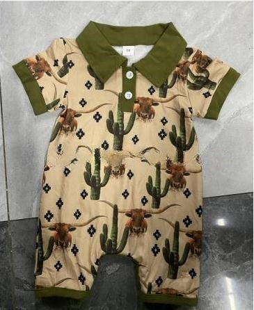 Boy Western Element Short Sleeve Rompers