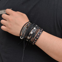 Alloy Cowhide Multilayer Leather Bracelet For Men