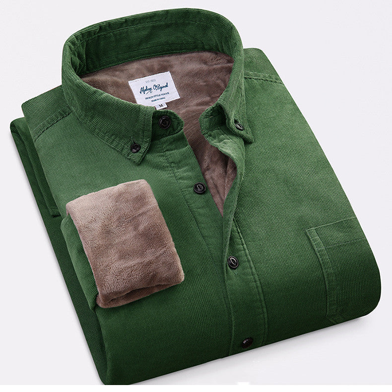 Pure Color Cotton Corduroy Warm Shirt Long Sleeve Men