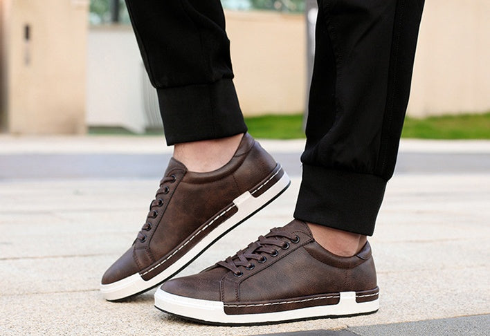 Men’s Handmade Low-Top Casual Sneakers – Comfortable Leather Style Everyday Shoes