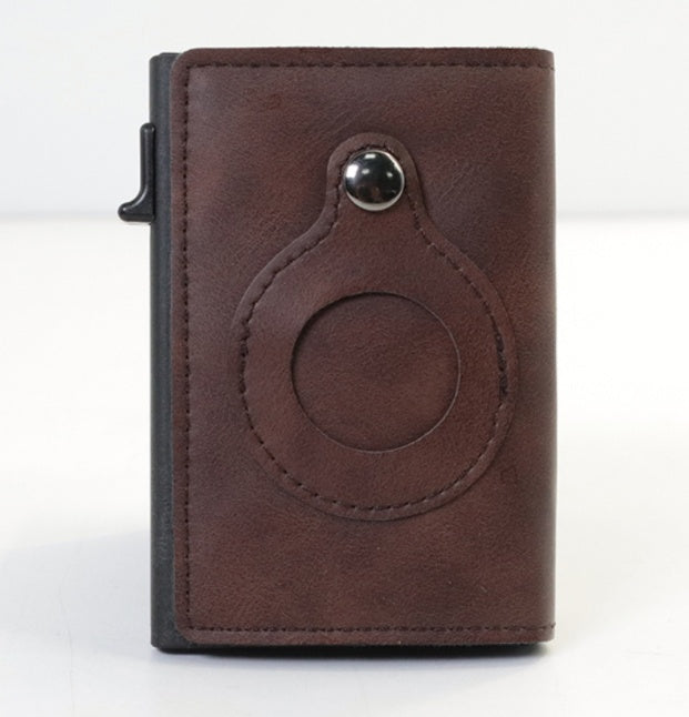 Airtag Anti-Theft Bullet Card Bag Multi-Functional RFID Card Holder Men's Leather Slim Wallets