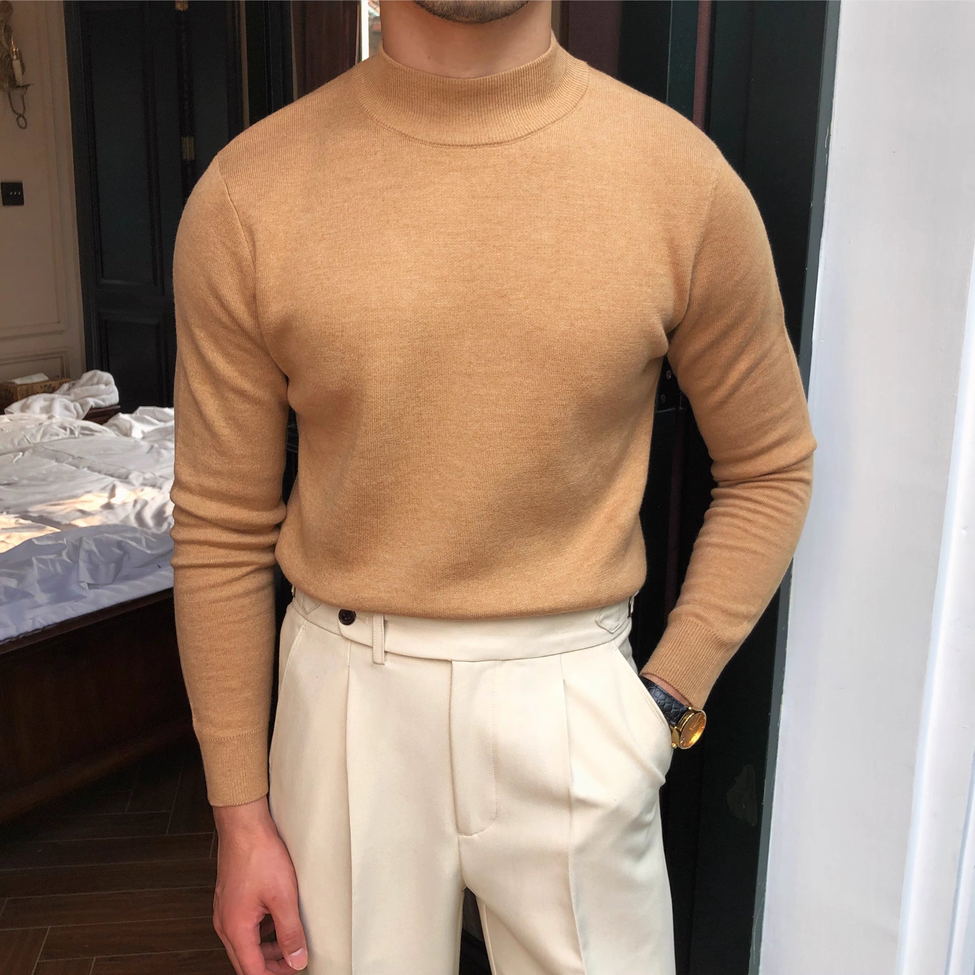 Winter Pullover Keep Warm Knitted Mock Neck Sweater