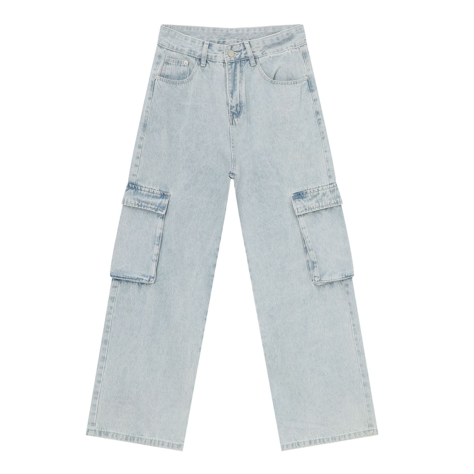 Retro Washed Light Blue Cargo Jeans Male
