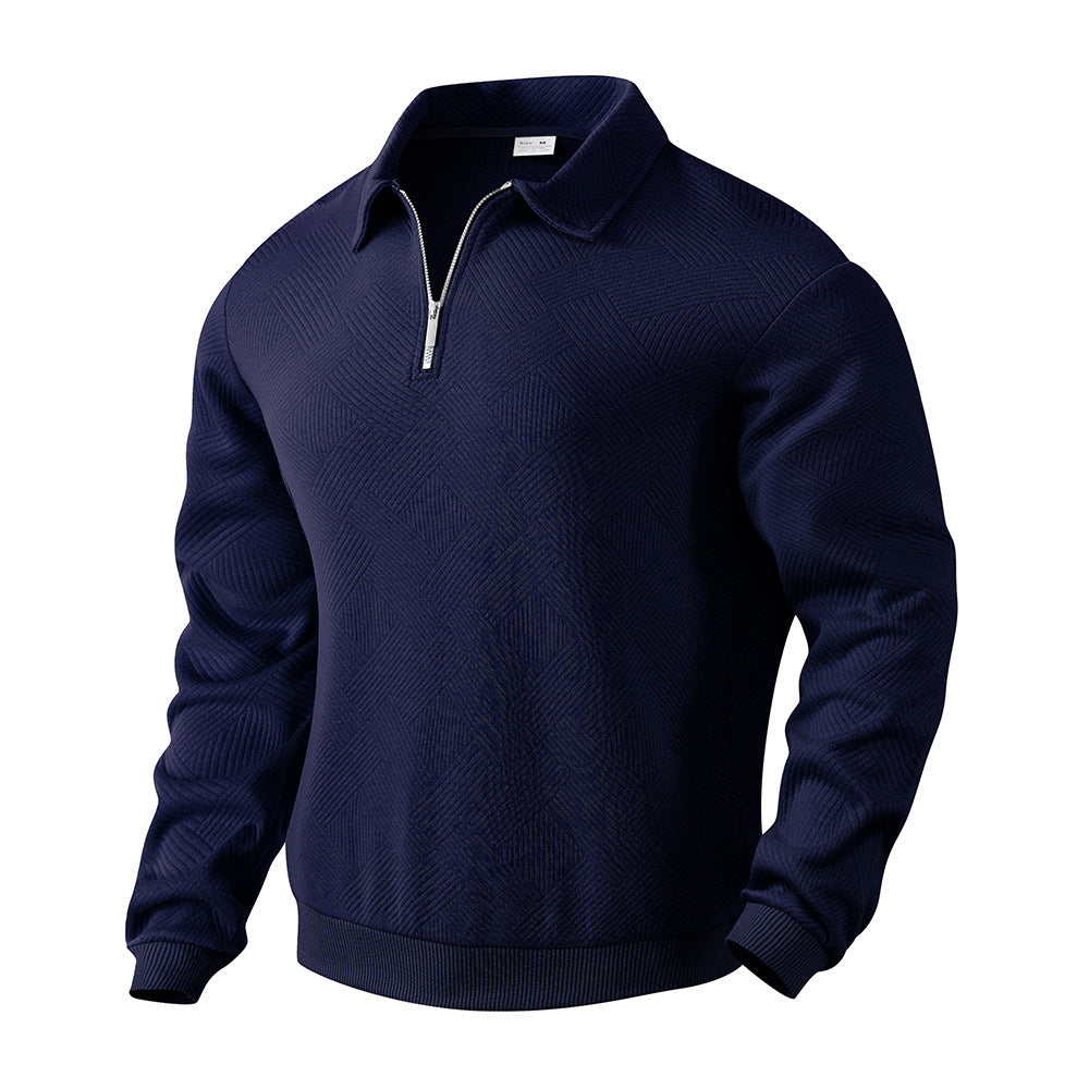 Lapel Jacquard Half-zipper Sweatshirt Fashion Solid Color Long-sleeved Tops For Men