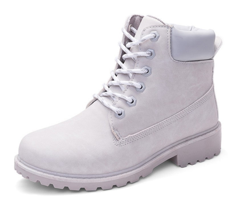 Pink With Velvet Lining Warm Flat Bottom High-top Men's Shoes Couple Martin Boots