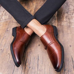 Men's British Monk Strap Slip-On Leather Formal Shoes