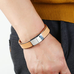 Casual Wear Fashion Cowhide Stainless Steel Leather Bracelet For Men