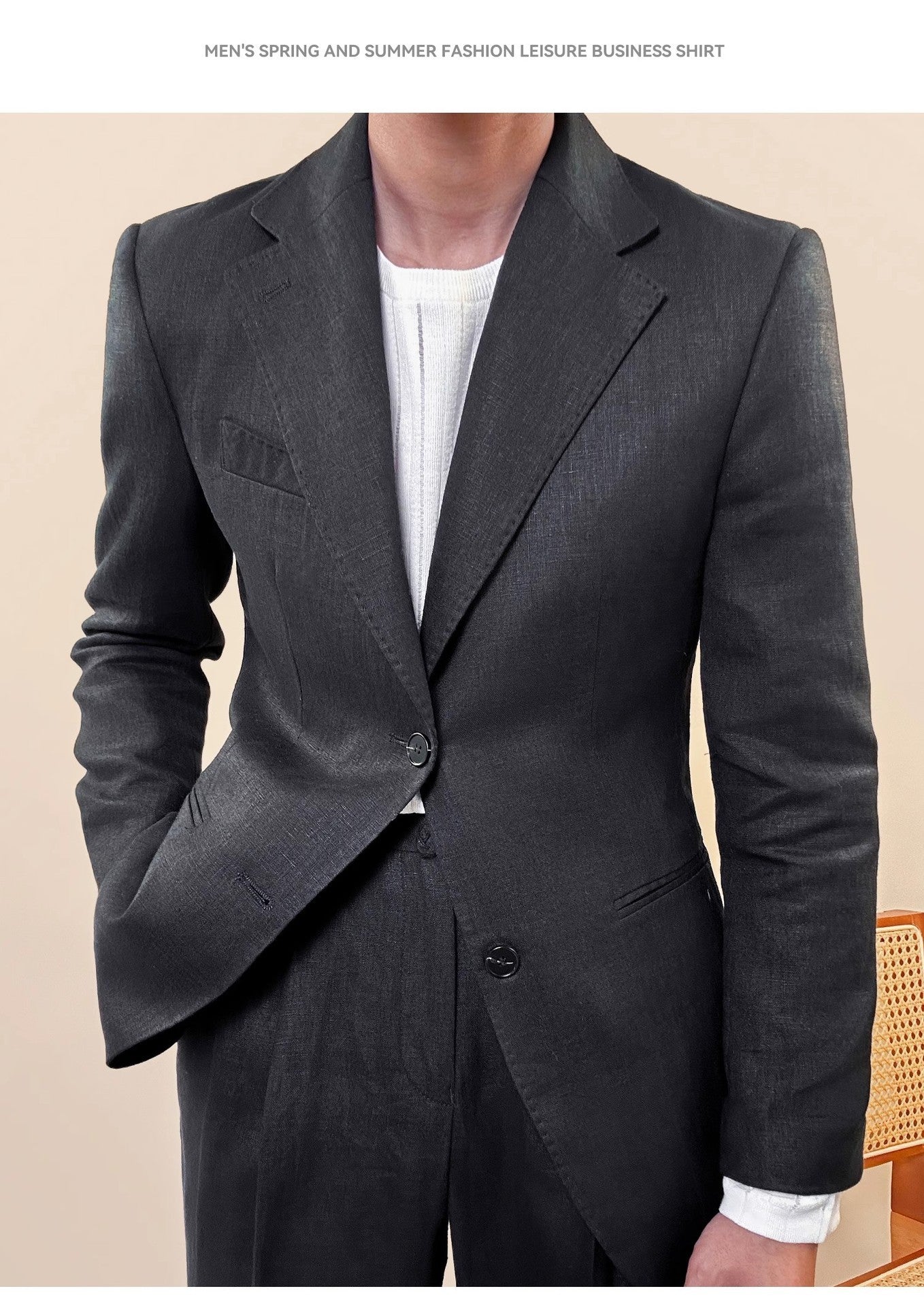 Spring Pure Linen Suit Men's Solid Color