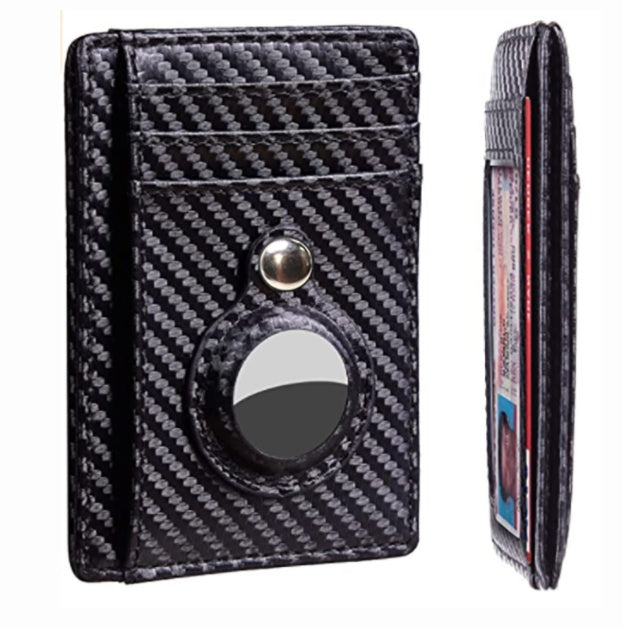 Airtag Anti-Theft Bullet Card Bag Multi-Functional RFID Card Holder Men's Leather Slim Wallets