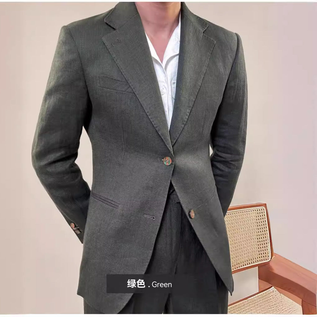 Spring Pure Linen Suit Men's Solid Color