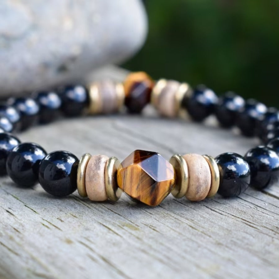 Tigereye Cut Obsidian Luxury Style Bracelet For Men