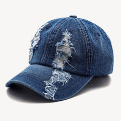 Men's Washed And Worn Ripped Denim Cap
