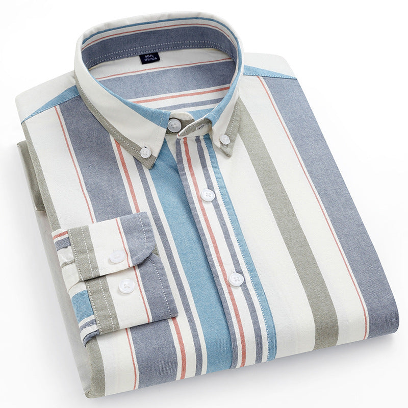 Striped Cotton Oxford Anti-wrinkle Business Casual Shirt For Men