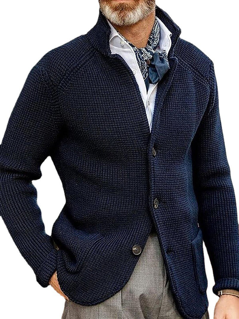 Men's Stand Up Collar Cardigan Knitted Sweater
