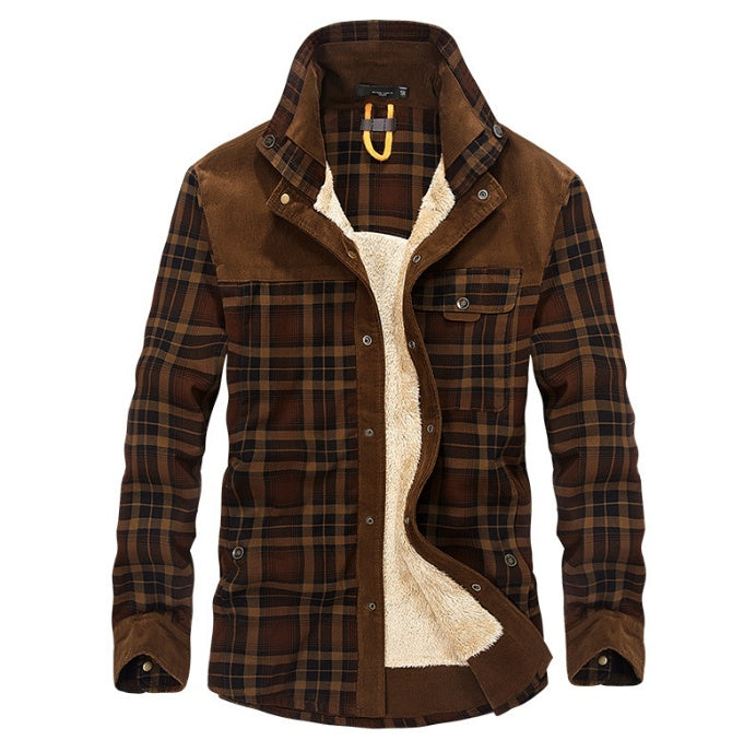 Men's Winter Thicken Warm Fleece Pure Cotton Plaid Jacket
