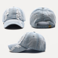 Men's Washed And Worn Ripped Denim Cap