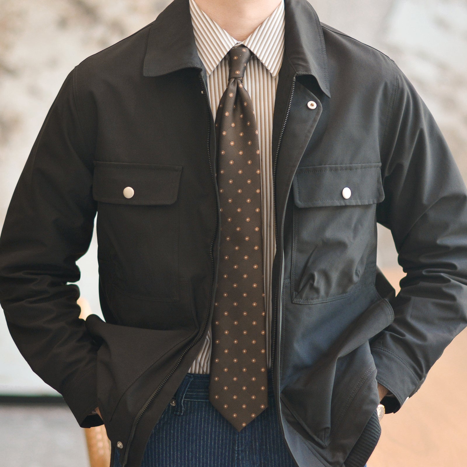 Caramel Multi-Pocket Casual Jacket For Men