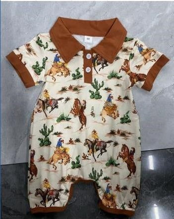 Boy Western Element Short Sleeve Rompers
