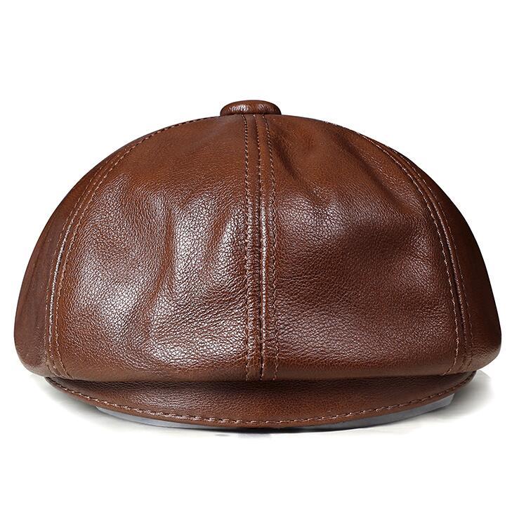 Pure Leather Dome Top Layer Cowhide Octagonal Hat For Men