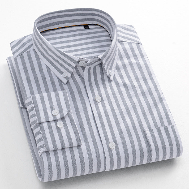 Striped Cotton Oxford Anti-wrinkle Business Casual Shirt For Men