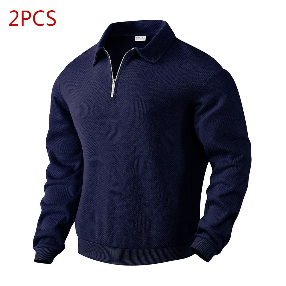 Lapel Jacquard Half-zipper Sweatshirt Fashion Solid Color Long-sleeved Tops For Men