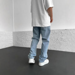 Men's Straight-leg Jeans Printed Solid Color Loose Wide Leg Denim