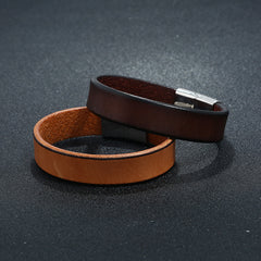 Casual Wear Fashion Cowhide Stainless Steel Leather Bracelet For Men