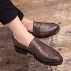 Men's Pointed Carved Leather British Business Shoes