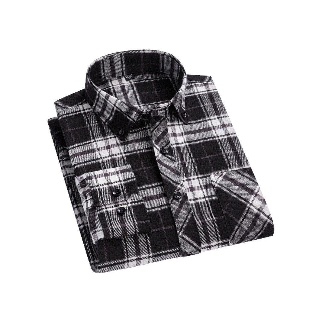 Men's Cotton Long Sleeve Brushed Plaid Leisure Work Daily Shirt