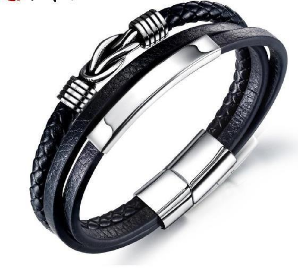 Black Multilayer Leather Bracelet For Men Bangle Jewelry